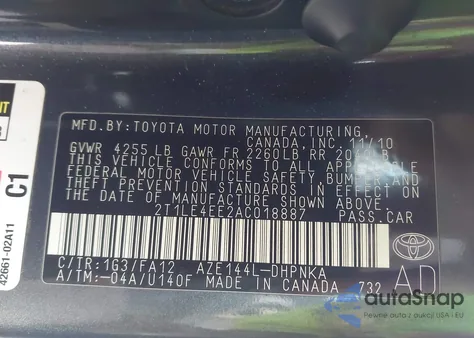 2010 Toyota Matrix S z USA, uszkodzony, nr VIN 2T1LE4EE2AC018887